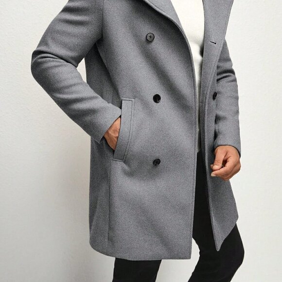 Grey Preppy Mens Double Breasted Slant Pocket Overcoat - Picture 3 of 5